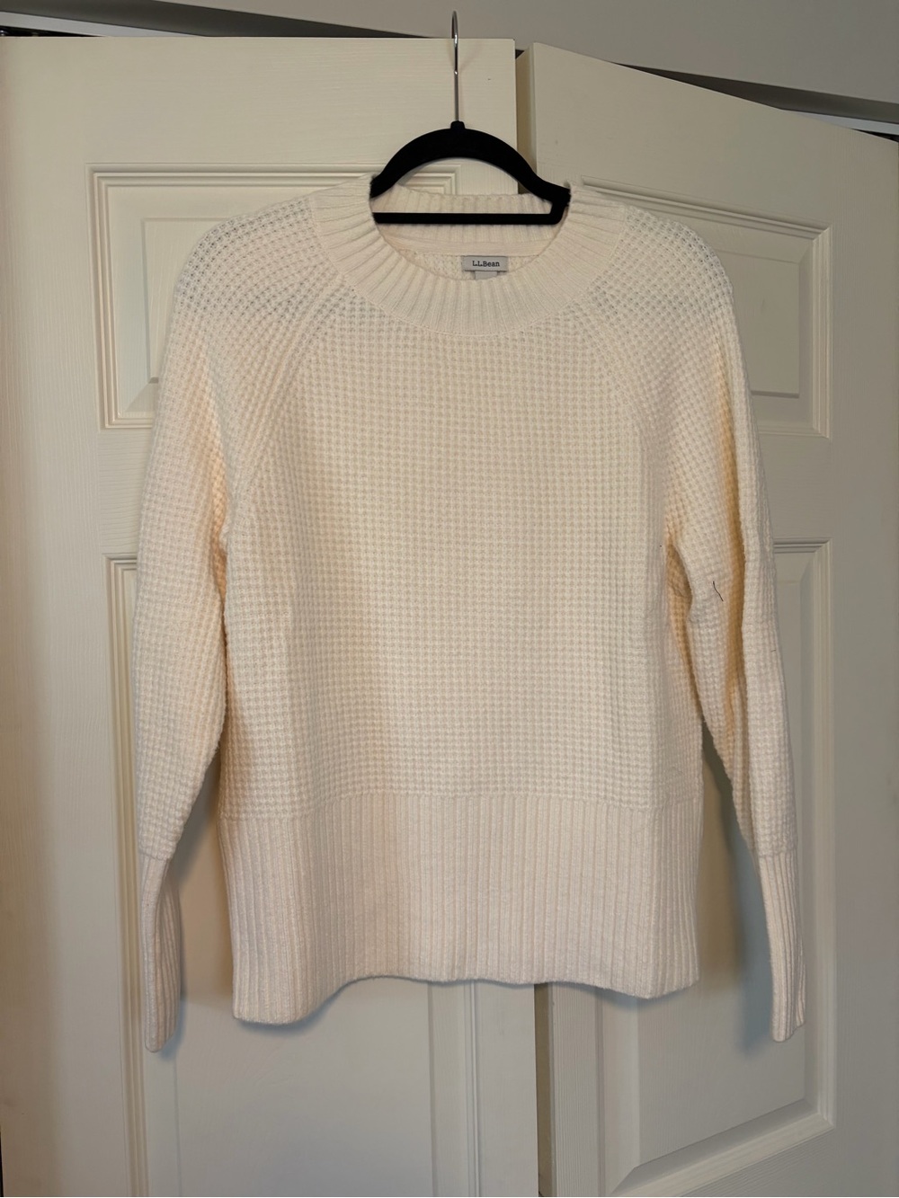 LLBean Cream Waffle-Knit Women's Sweater